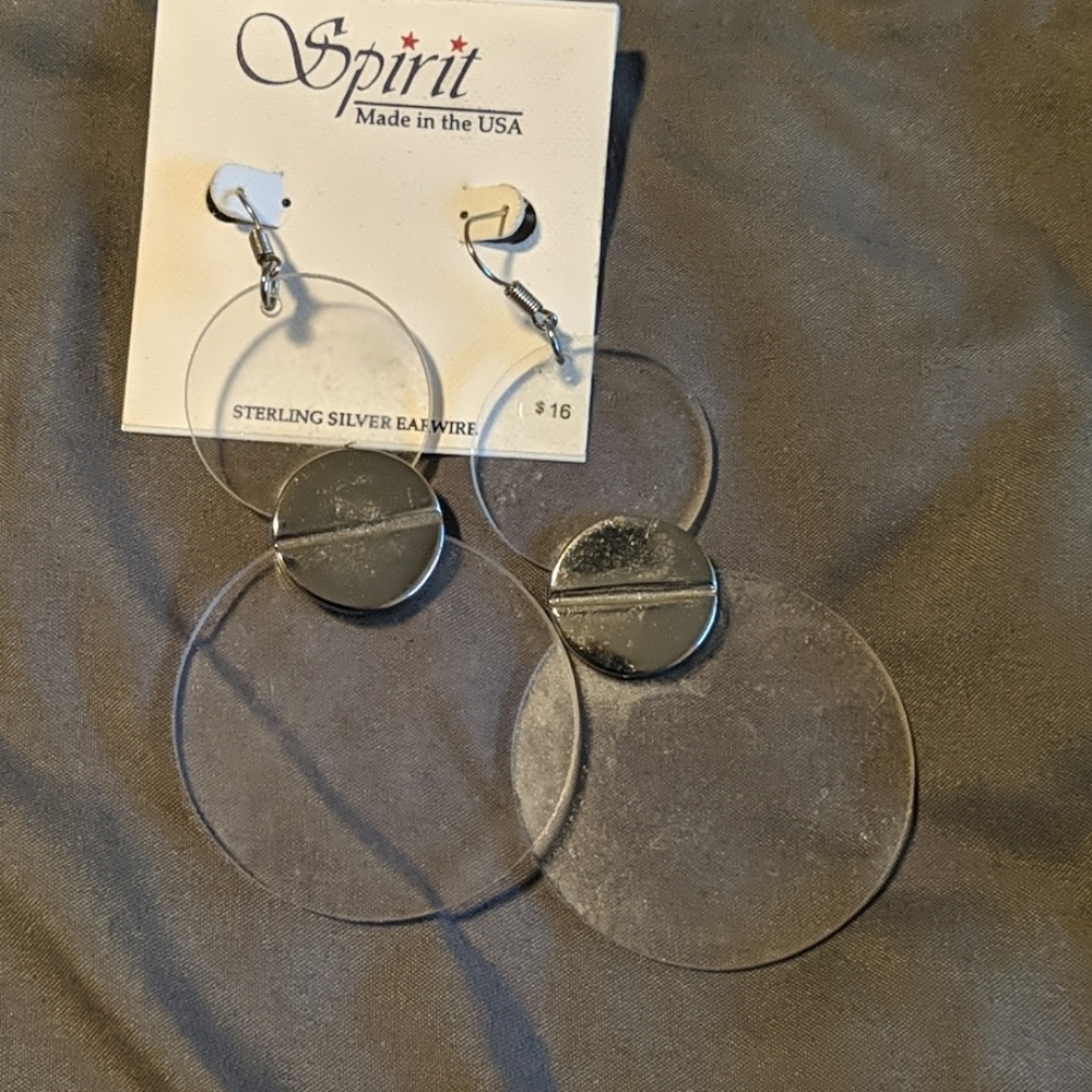 NWT Larger. 925 Earwire Circle Lucite Earrings
